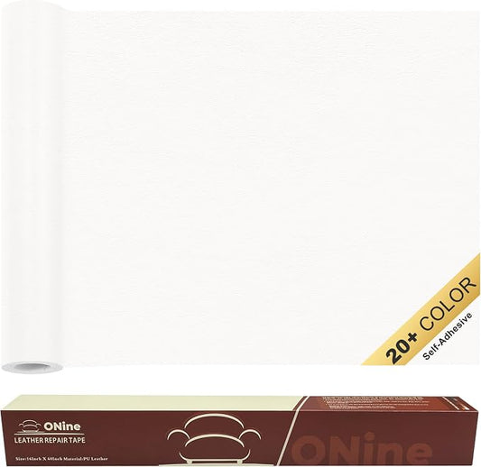 ONine Leather Repair Patch, Self-Adhesive Couch Patch, Multicolor Available Scratch Leather 16X60 Inch Peel and Stick for Sofas (Pearl White)