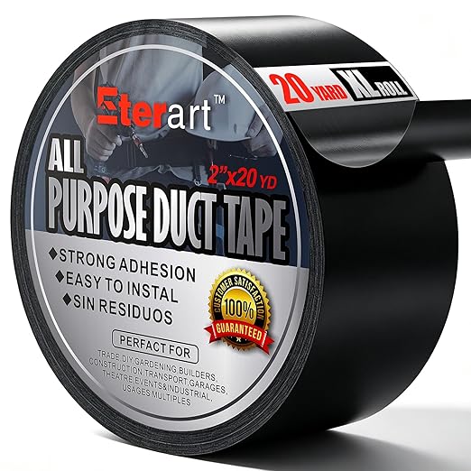 ETERART Heavy Duty Black Duct Tape, Tear by Hand & Residue-Free Industrial Strength Adhesive, Waterproof Multi-Purpose Tape for Moving, Outdoor Repair and Home DIY, 2 Inch x 20 Yards
