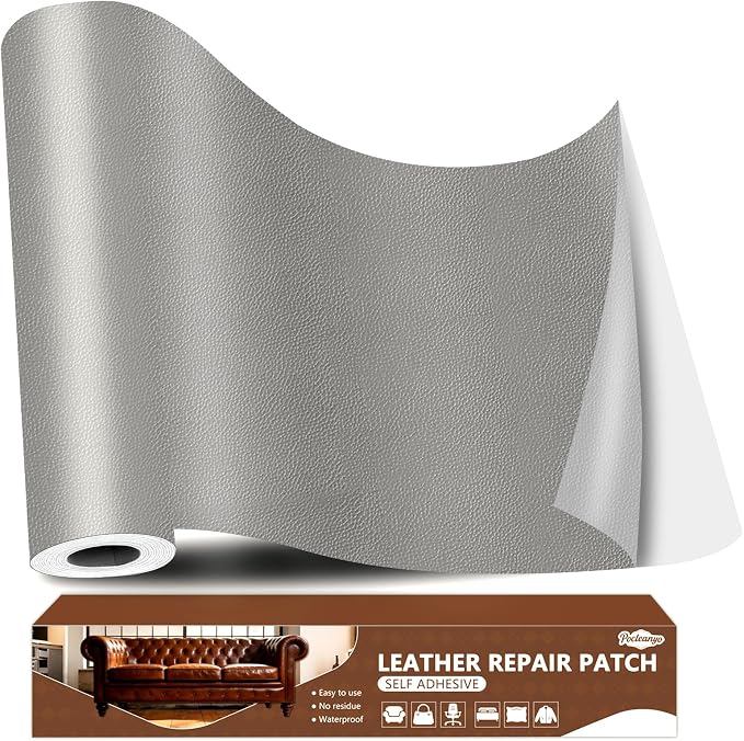 Gray Leather Repair Tape, 16x80 Inch Leather Repair Patch Self-Adhesive, Waterproof Faux Leather Patch, Vinyl Repair Tape for Couch, Sofas, Furniture, Office Chair, Car Seats