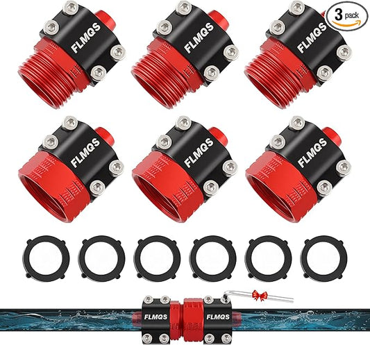 Garden Hose Repair Kit with Upgraded Tight Clamp - 3 Sets Heavy Duty Aluminum Alloy Hose Connector, Fit for 1/2" Hoses, Includes 6 Extra Washers - Leak-Proof Easy Fix (Red)
