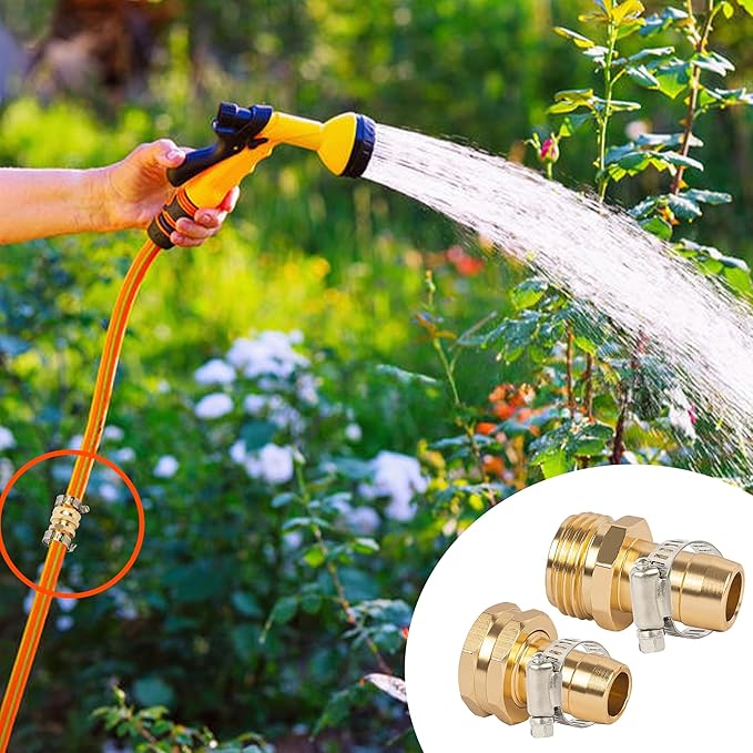 LIULO TOOL Garden Hose Repair Connector with Clamps, Fit for 3/4" or 5/8" Aluminum Garden Hose Fitting, Male and Female Hose Fittings, 5 Sets
