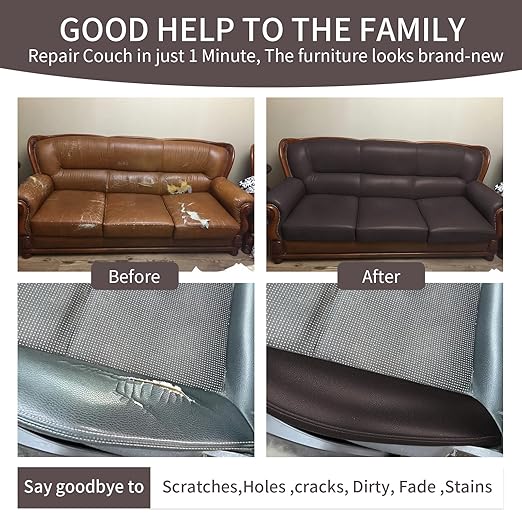 BSZHTECH Leather Repair Tape Self-Adhesive Leather Repair Patch for Couch Furniture Sofas Car Seats Advanced PU Vinyl Leather Repair Kit (Dark Brown, 17X79 inch)