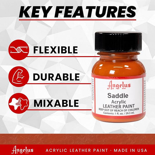 Angelus Acrylic Leather Paint for Shoes, Sneakers, Leather, Canvas, Furniture, and More - 1 fl oz, Saddle