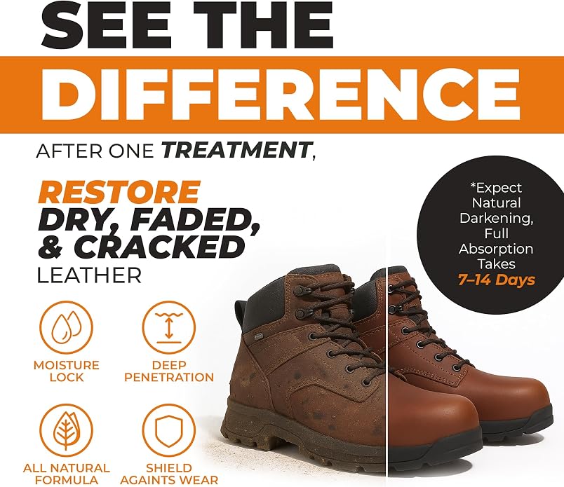 Leather Boot Oil for Work & Cowboy Boots – Deep-Conditioning Formula, Restore and Protects Dry, Cracked Leather Boots & Shoes