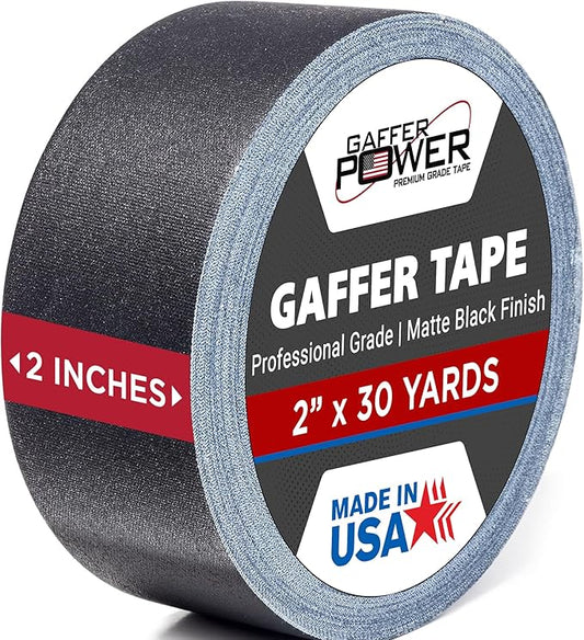 Gaffer Power Proudly Made in The USA, Real Professional Grade Gaffer Tape, Heavy Duty Gaffers Tape, Non-Reflective, Multipurpose Cord Tape. 2 Inches x 30 Yards, Black