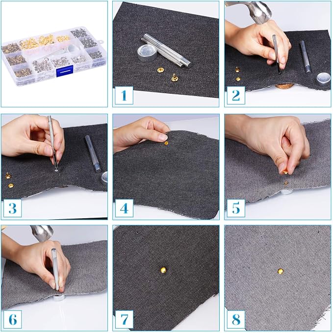 Paxcoo 480 Sets 3 Sizes Leather Rivets Double Cap Rivet Tubular Metal Studs with 3 Pieces Setting Tool Kit for Leather Craft Repairs Decoration, 4 Colors