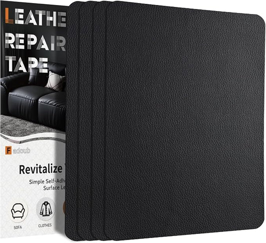 4 Pcs Leather Repair Patch Tape Self-Adhesive, 8x11In Heavy Duty Vinyl Patch, Leather Repair Kit for Furniture, Sofa, Couch, Office Chair, Car Seat, Car Interior(Black)