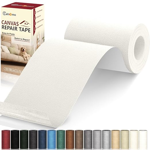 Cahomo Canvas Repair Tape 4x70 inch, Self Adhesive Canvas Fabric Tape, Canvas Fabric Patch Tape Kit, Fabric Repair Tape for Canvas Sofas, Headboards, Chairs, Curtains - Ivory White
