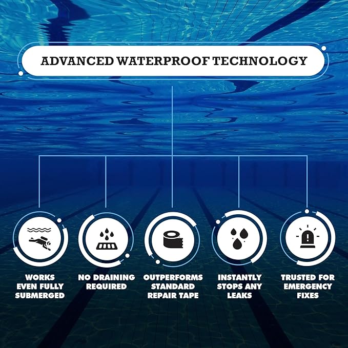Burro Adhesives Professional Waterproof Black Pool Tape 4" x 10' – Heavy Duty PVC Vinyl Pool Repair for Underwater & Dry Applications, Dark Liners & Plumbing, Instantly Seals Leaks