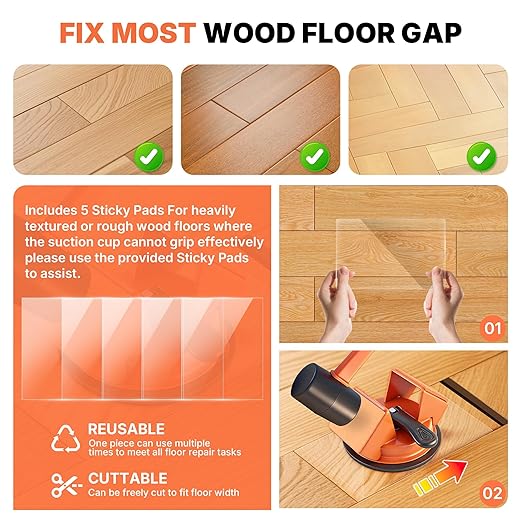 Floor Gap Fixer Tool Heavy Duty 45°Striking Surface Floor Gap Repair Tool Made of Iron & Enhanced Suction Cup with Slot Cutter and 5pcs Sticky Pads for Fixer Laminate/Vinyl Flooring Tools