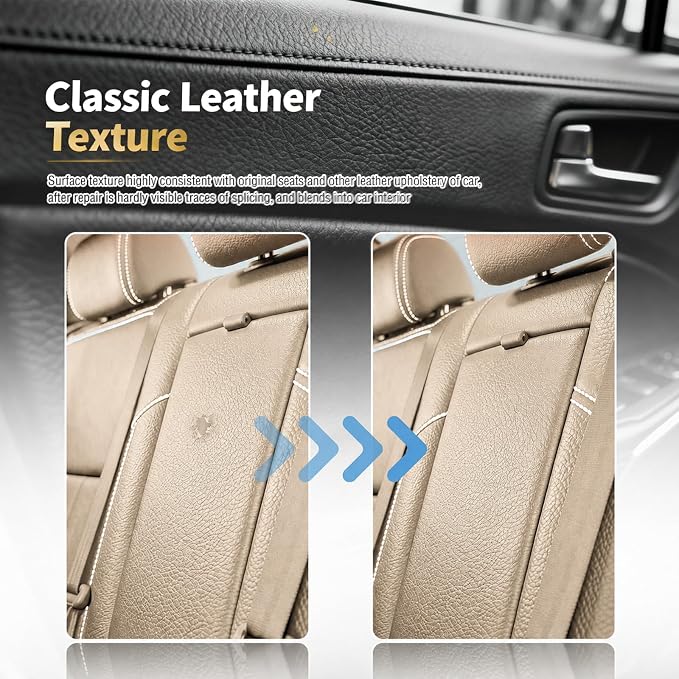2PCS PU Leather Patch for Car Seat Repair,Self-Adhesive Leather Repair Patch Tape Vinyl Repairs Kit,Portable Car Leathers Repairs Kit (Khaki)
