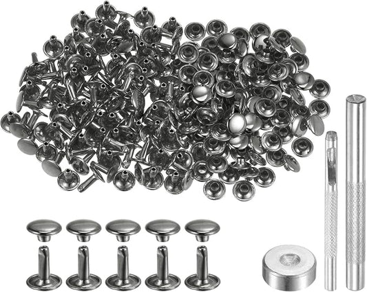 HARFINGTON 100 Sets Leather Rivets 10 x 9mm Metal with 3 Setter Tools Gunmetal
