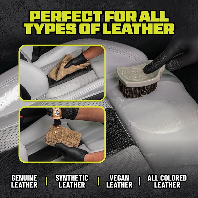 Chemical Guys Leather Care Kit, Cleaner and Conditioner for Car Seats | Complete 6-piece leather cleaning and conditioning kit for car seats, furniture, shoes and bags; genuine or vegan leather
