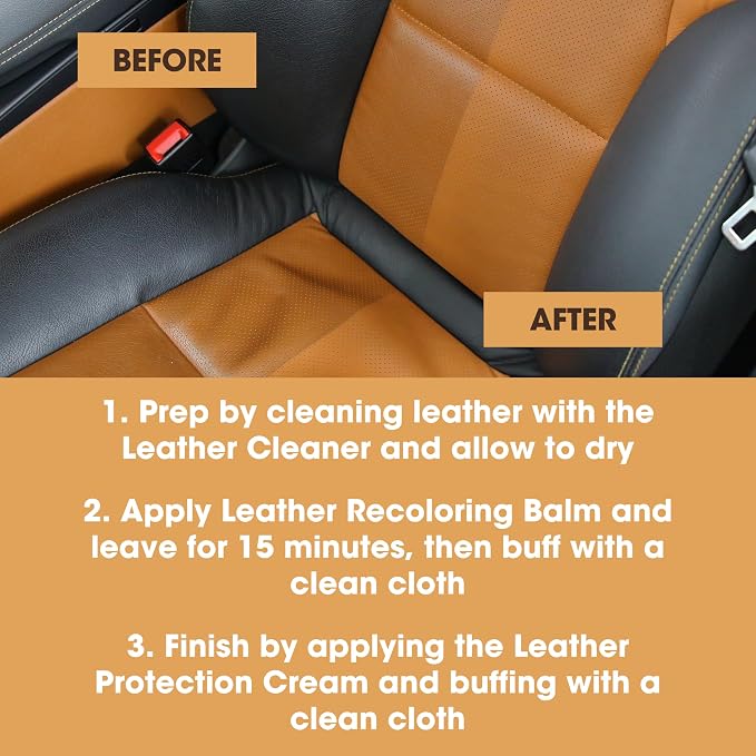 Furniture Clinic Leather Complete Restoration Kit | with Leather Recoloring Balm, Cleaner, 2-in-1 Protection Cream & Conditioner, Sponge, and Cloth | Repair Kit for Furniture (Tan)