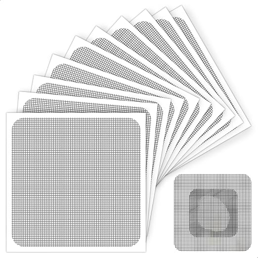 Matenf Window Screen Repair Patch, 10 Patches, 4"x 4"(10cm x 10cm), Black, 3-Layer Strong Adhesive Window Screen Mesh Tape, Repair Kit for Window and Door Screen Tears Holes