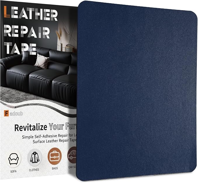 Fadoub Leather Repair Patch Tape Self-Adhesive, 8x11In Heavy Duty Vinyl Patch, Leather Repair Kit for Furniture, Sofa, Couch, Office Chair, Car Seat, Car Interior(Dark Blue-Fine Grain)