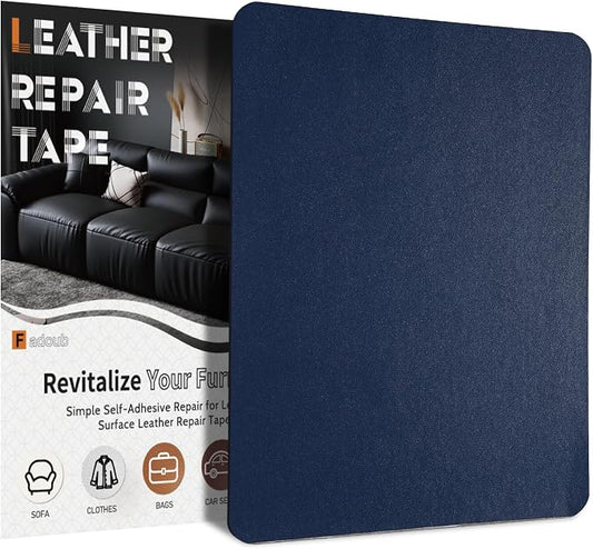 Fadoub Leather Repair Patch Tape Self-Adhesive, 8x11In Heavy Duty Vinyl Patch, Leather Repair Kit for Furniture, Sofa, Couch, Office Chair, Car Seat, Car Interior(Dark Blue-Fine Grain)