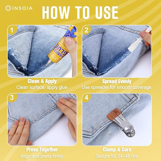 Fabric Glue Permanent, 29.5MLx2 Strong Washable Fabric Adhesive Dries Clear, Stitch Glue for Clothing Repair, Patches, Denim, Leather,Crafts,Rhinestones,Polyester,Upholstery,Clothes,Flannel & More