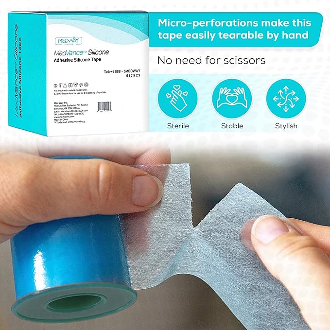 MedVance Silicone Tape Medical, Perforated Surgical Tape Sensitive Skin, Waterproof Tape for Skin, Medical Tape for Wound Care, Eyelash Tape, Gentle Skin Tape, 1" Width (1 Pack, 180 Inches)