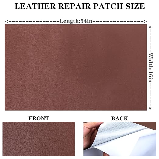 HGUAN Leather Repair Patch, 16X54 Inch Self Adhesive Leather Repair, Large Vinyl Patch Tape for Couches, Furniture, Car Seats, Cabinets, Office Chairs (Brown)