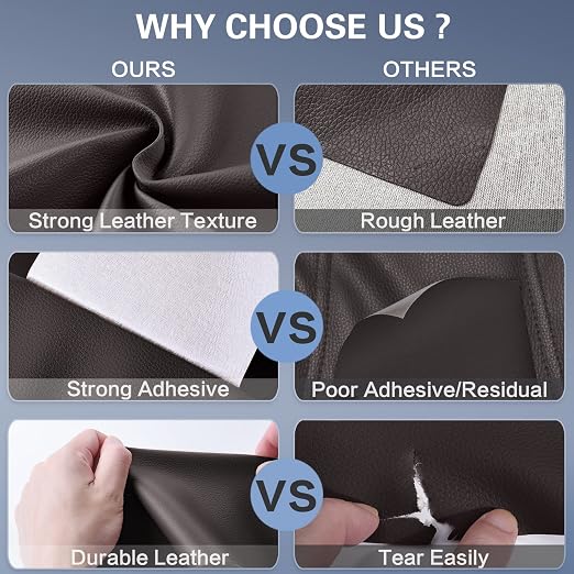 Self Adhesive Leather Repair Patch Kit, 31.4 in x 16 in Large Vinyl Leather Repair Tape for Furniture, Car Seat, Couch, Sofa, Chair Brownish Black