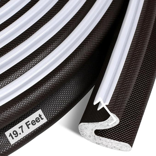 19.7FT Kerf V‑Shaped Weather Stripping Door Seal, Press‑in Seal for Pre‑Cut Slot Doors, Not Self‑Adhesive, Soundproof Draft Blocker for Exterior Front Doors, Fits Large Gaps, Easy DIY Install (Brown)