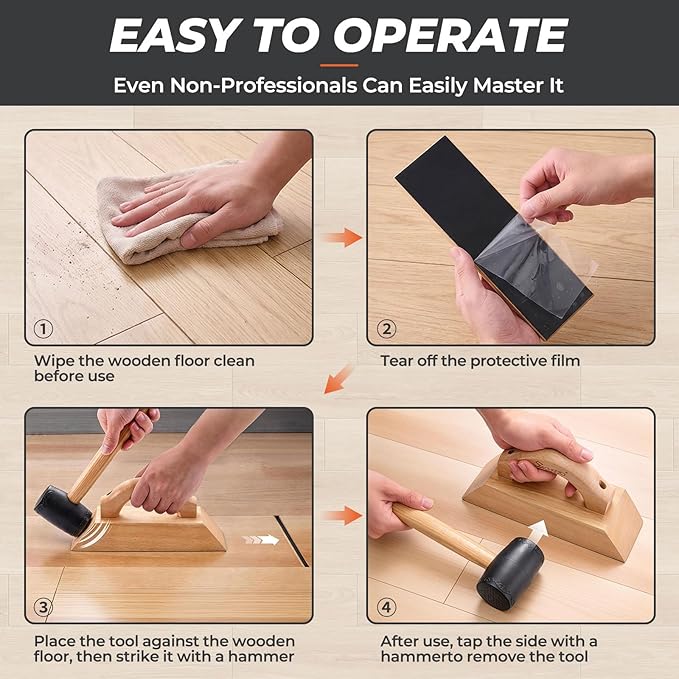 Wooden Floor Gap Fixer Tool Kit,with Comfortable Handle,Heavy-Duty Plank Grabber with 3PCS Washable Pads & 1 PC Hammer,for Repairing Gaps in Laminate,Vinyl, and Solid Wood