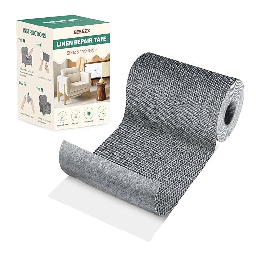 BESEZX Linen Fabric Repair Tape, 3x79 Inch Self Adhesive Repair Patches, Couch Fabric Tape for Furniture, Sofa, Chair, Upholstery.(Charcoal Gray)