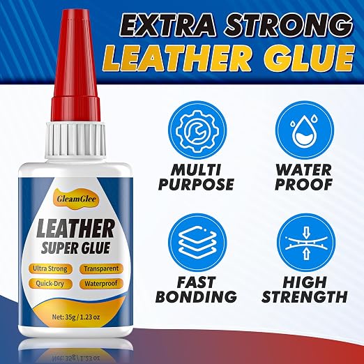Leather Glue 1.23 oz - Clear, Waterproof Adhesive for Leather Repair on Shoes, Sofas, Furniture, Car Seats, Bags & More – Ultra Strong, Fast-Drying Glue for Purses & Upholstery