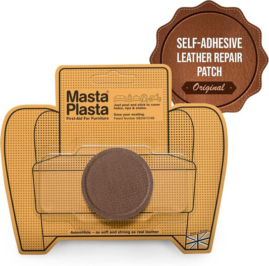 MastaPlasta Premium Leather Repair Patch – 2 Inch Tan Circle – Self‑Adhesive, Upholstery‑Grade, Ready‑to‑Use. Your Professional DIY Repair for Couches, Car Interiors, Bags and More