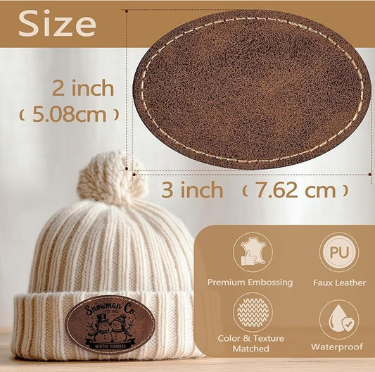 40 Pack Blank Leatherette Patches with Adhesive, MAPRIAL Oval Laser Engravable Faux Leather Patch for Hats Custom, Fabric Repair Sew, Engraving Materials, Gifts, DIY (Rustic, 3 x 2 in)