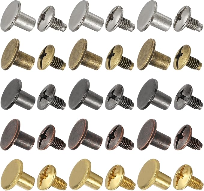 YORANYO 150 Sets 8MM Chicago Screws Leather Rivets for Fabric Chicago Binding Screws Buttons Metal Studs Rivets for Decorate and Repair Belts Bags Shoes Purse Dog Collar Leather Craft (Mixed Color)