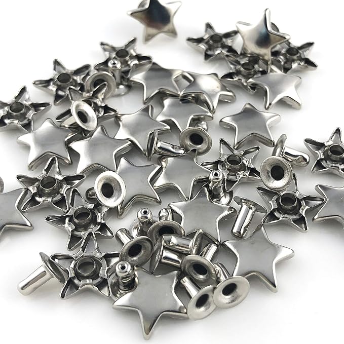 100 Sets 12MM Silver Star Rivets for Leather Star Rivet Studs Garment Rivets Leather Rivets Studs and Spikes for Leather Craft Clothing Bags Belts Dog Collar Shoes DIY Rivets 15/32 Inch