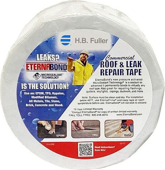 EternaBond WebSeal White 4" x50' MicroSealant Woven Polyester Tape | 23 mil Total Thickness | EB-WB040-50R - Reinforced Fabric for Roof Sealing and Repair
