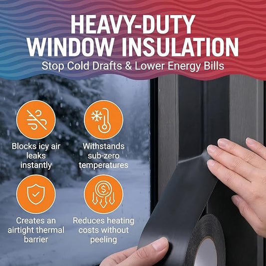 Window Sealing Tape Black 2-Pack, 2 Inch x 100 FT Per Roll, Weather Seal for Windows, Doors and AC Units, Waterproof UV Resistant, Damage-Free Removal - Better Boat