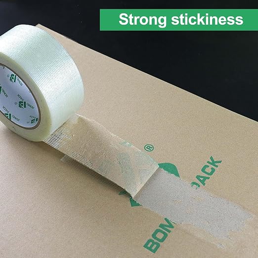 BOMEI PACK Filament Strapping Tape, 5.3 Mil 2 Inch x 60 Yards, Heavy Duty Reinforced Fiberglass Packing Tape, 2 Pack