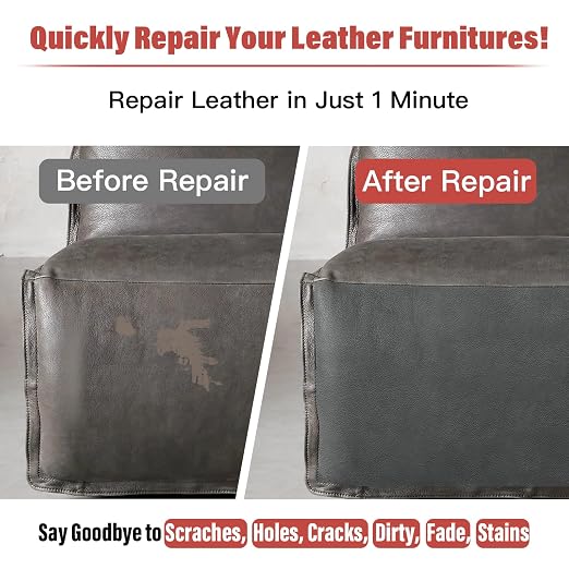GEYYANG Leather Repair Patch, 16X79 inch Self Adhesive Leather Patches, Large Leather Repair Tape for Couches, Furniture, Car Seats, Cabinets, Wall, Handbags(Gray - Litchi Grain)