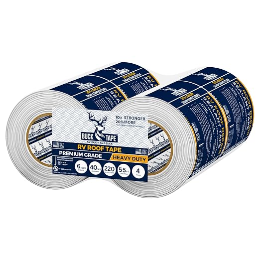 4 Pack Buck RV Roof Sealant Tape – 6 Inch x 55ft, 40 Mil – Waterproof RV Tape for Roof Repair, Seams, Skylights, Vents & Window Leaks on Camper, Trailer & Boat, UV Resistant & Weatherproof, White