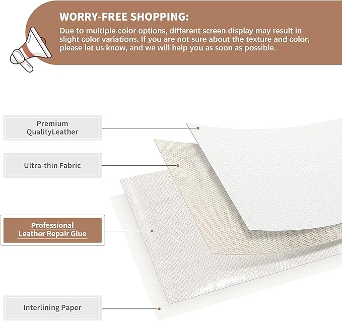 ONine Leather Repair Patch，Self-Adhesive Couch Patch，Multicolor Available Scratch Leather 16X60 Inch Peel and Stick for Sofas, Car Seats Hand Bags Jackets(White-Litchi Grain)