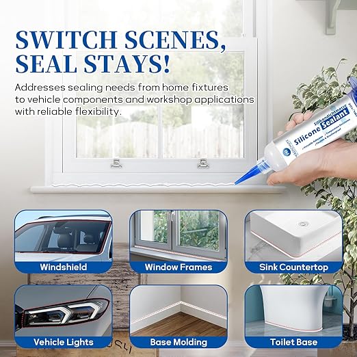 RTV Silicone Adhesive Sealant - High Temperature & Waterproof Caulking for Home, Auto, & Crafts - Creates Flexible, Long-Lasting Seal on Kitchen, Bathroom, Shower, Window (Clear, 30ml/1oz)