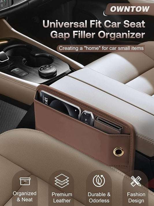 Premium Leather Car Seat Gap Filler Organizer (0.2”-1.2" Gaps), Clever Gifts for Car SUV Truck Owners (Brown, 1 Pack)