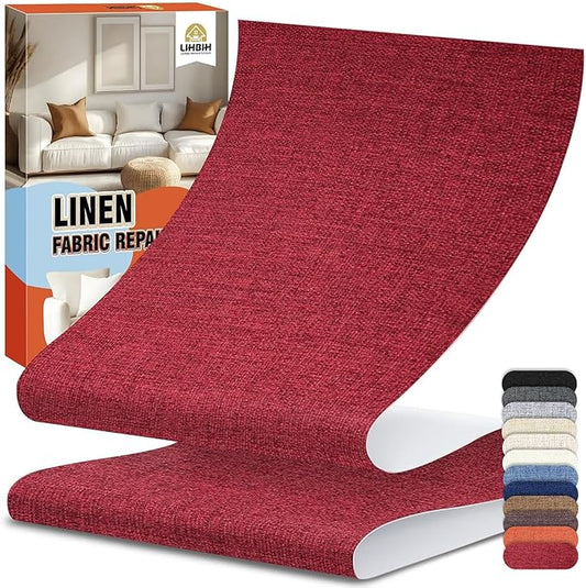 Linen Fabric Repair Tape 4.7x63 Inch, Self Adhesive Couch Patch Repair Fabric Tape for Furniture, Linen Patch Kit for Couch, Carpet, Upholstery, Chair, Sofa, Cushion, Bag (Dark Red)