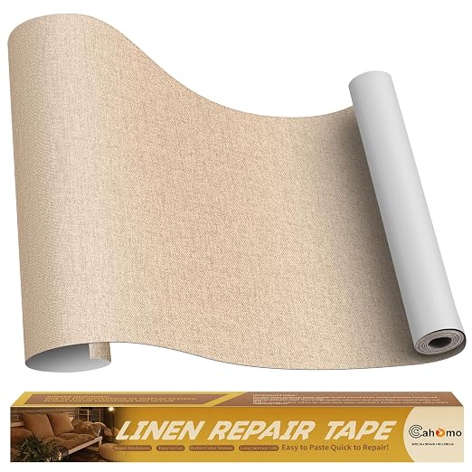 Linen Repair Tape 16x90 inch, Self Adhesive Fabric Patches, Couch Repair Patch Kit, Fabric Repair Tape for Furniture, Sofas, Carpet, DIY, Headboards, Chairs, Pillows, Linen Goods - Dark Beige