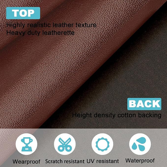 Brown Faux Leather Vinyl Fabric 78"x55" Smooth Solid Color Leather Sheet, Waterproof Synthetic Leather Material for Upholstery Crafts, Sewing DIY Projects, Sofa, Car