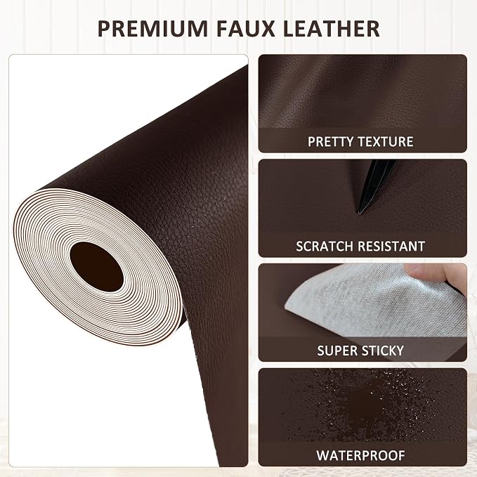 AOOTOOLINK Leather Repair Patch 17X316 Inch Self Adhesive Leather Repair, Large Leather Repair Tape for Couches, Furniture, Car Seats, Cabinets, Sofa, Handbags (Coffee, 17X316 Inch)
