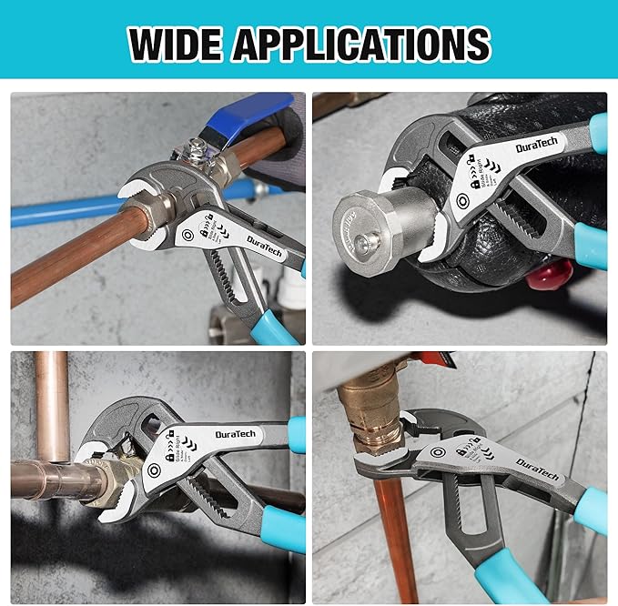 DURATECH 12-Inch Water Pump Pliers, Quick-Adjust Groove Joint Pliers, Tongue and Groove Plier with Slide-to-Unlock Mechanism, V-Jaw Design, CR-V Steel, for Plumbing, Automotive and Household Repairs