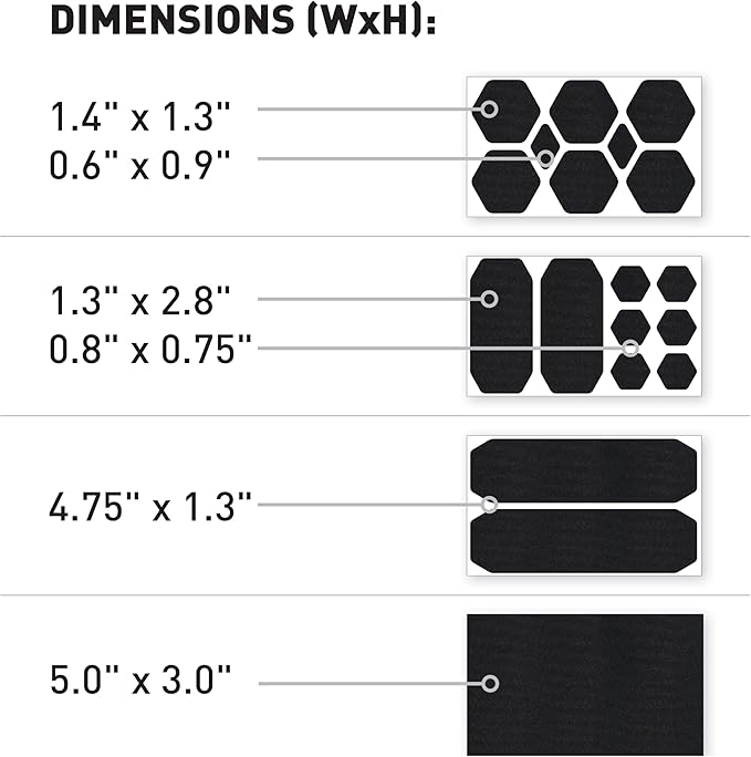 GEAR AID Tenacious Tape Repair Patches – Peel-and-Stick Nylon Gear Patches for Jackets, Tents, Sleeping Bags, Backpacks, and Outdoor Gear – Fix Rips, Tears, and Holes, 19 Various Sizes, Black