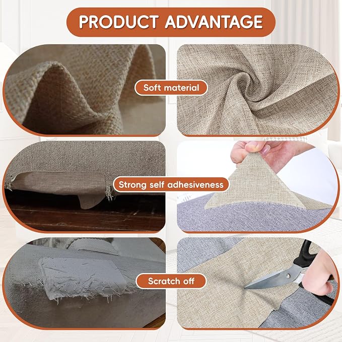 Linen Fabric Repair Tape 4x79 Inch, Self Adhesive Couch Patch Repair Fabric Tape for Furniture, Linen Patch Kit for Couch, Carpet, Upholstery, Chair, Sofa, Pillows, Bag (Coarse, Oatmeal)