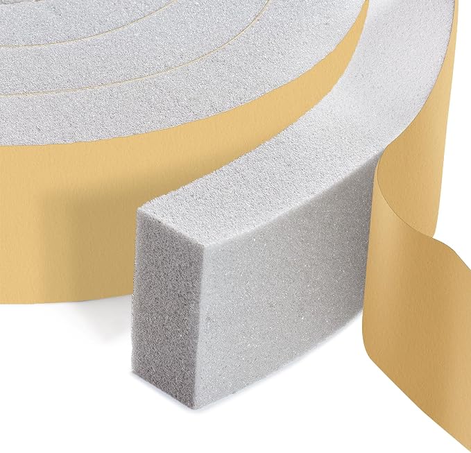 High Density Foam Tape Air Conditioner Window Seal, 2x1 Inch Thick Foam Stripe with Adhesive for Window AC Insulation, Weather Stripping for Doors and Windows Insulation, AC Foam Tape, Gray