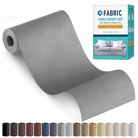 Fabric Repair Tape, Self-Adhesive Couch Patch Repair Fabric Patches for Furniture, Couch Repairing Kit Tape for Upholstery, Carpets, Chairs, Sofas, Pillows Microfiber Velvet 4x79 Inch Grey